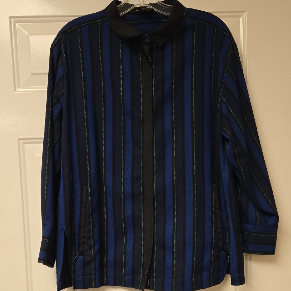 Per Se Blue and Black Striped Blazer Jacket